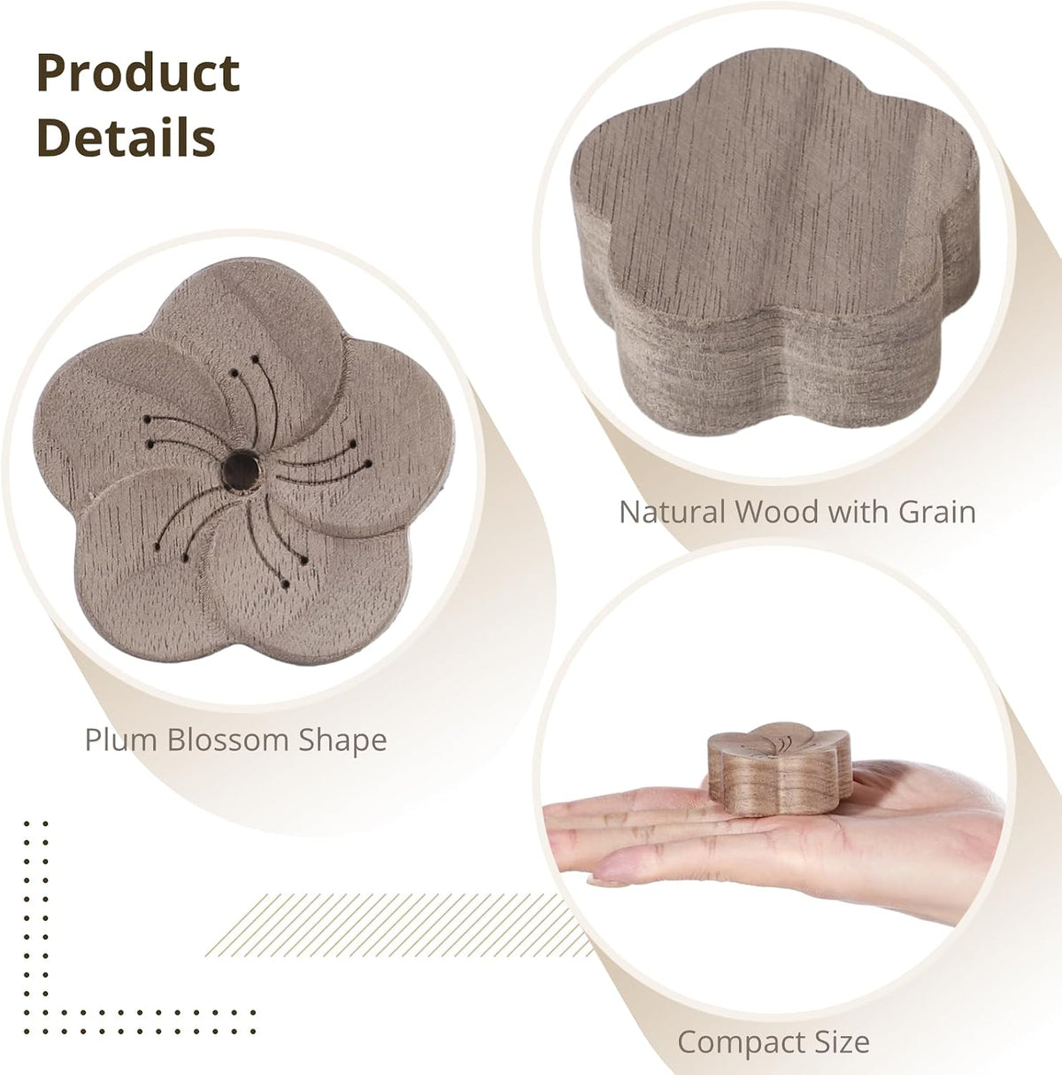 3 PCS Wooden Essential Oil Diffuser, Natural Wood Aromatherapy Diffuser, Small Plum Blossom Car Wood Desktop Air Freshener for Home, Offices, Yoga, Sauna, SPA