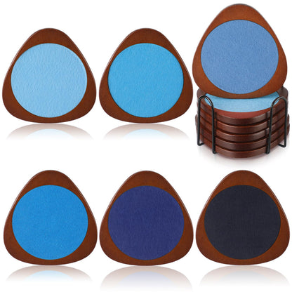 Newtay 6 Pcs Mid Century Modern Coasters Wood Absorbent Coaster, Colorful