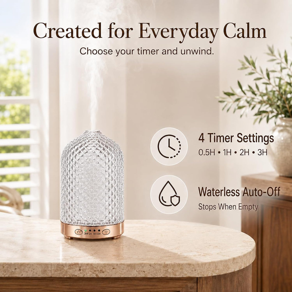 Essential Oil Diffuser for Home, 120 ml Glass Aromatherapy Diffuser