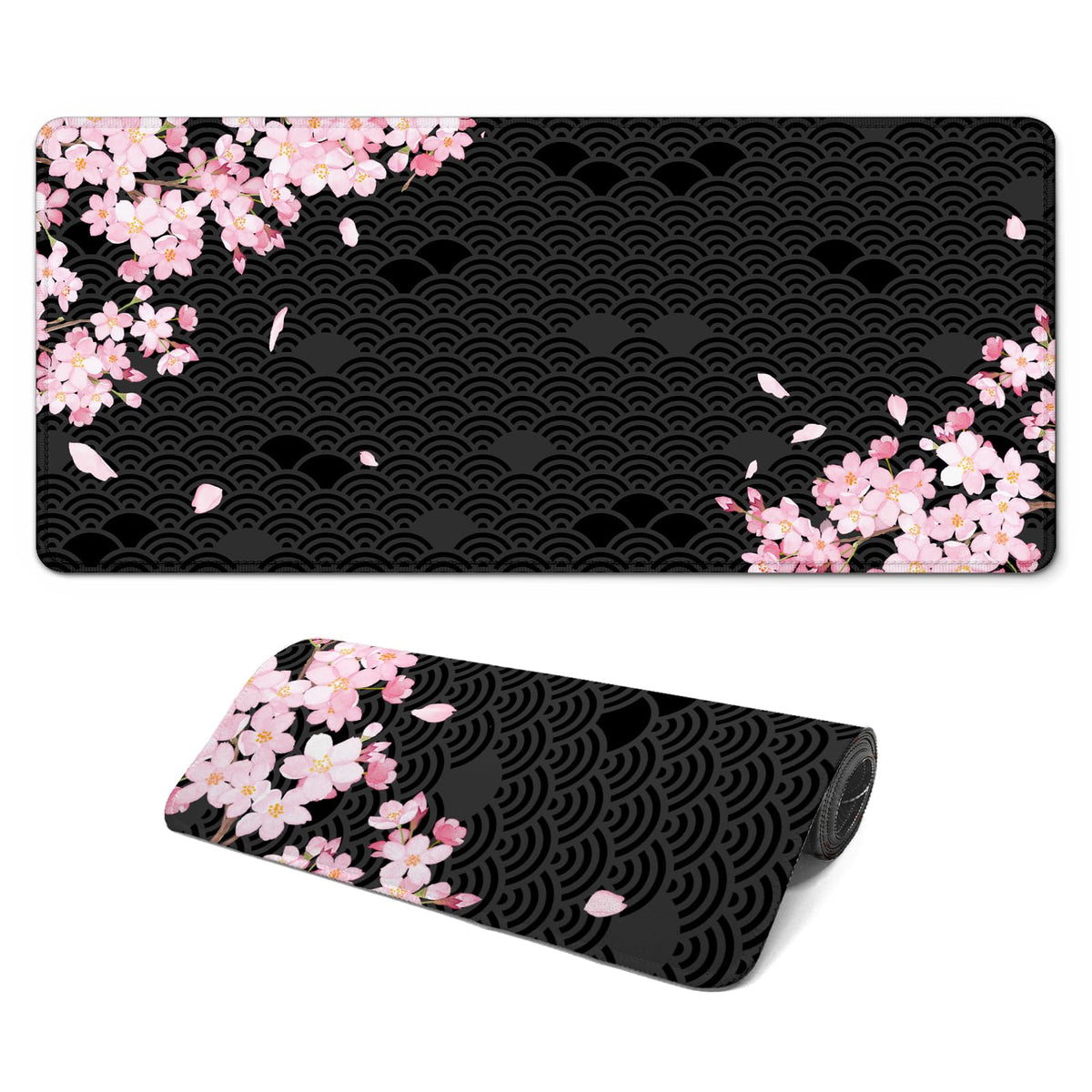 Gaming Mouse Pad with Anti-Slip Rubber Base, Extended Large Computer Mouse Mat with Stitched Edges, Long XL Anime Mousepad for Laptop and Keyboard, 31.5 x 11.8 inch (Pink Cherry Blossom)