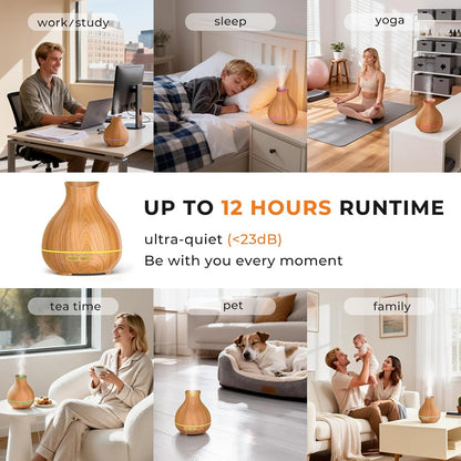 Aromatherapy Essential Oil Diffuser 550ml 12 Hours Wood Grain Aroma Diffuser with Timer Cool Mist Humidifier for Large Room, Home, Baby Bedroom, Waterless Auto Shut-off,7 Colors Lights Changing
