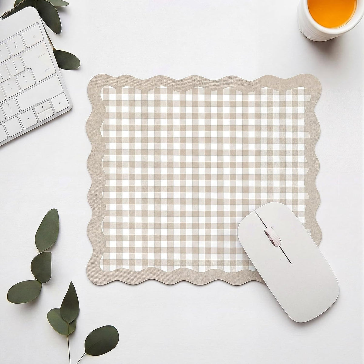 Sabary Brown Scalloped Gingham Mouse Pad 9x7.9 Inch