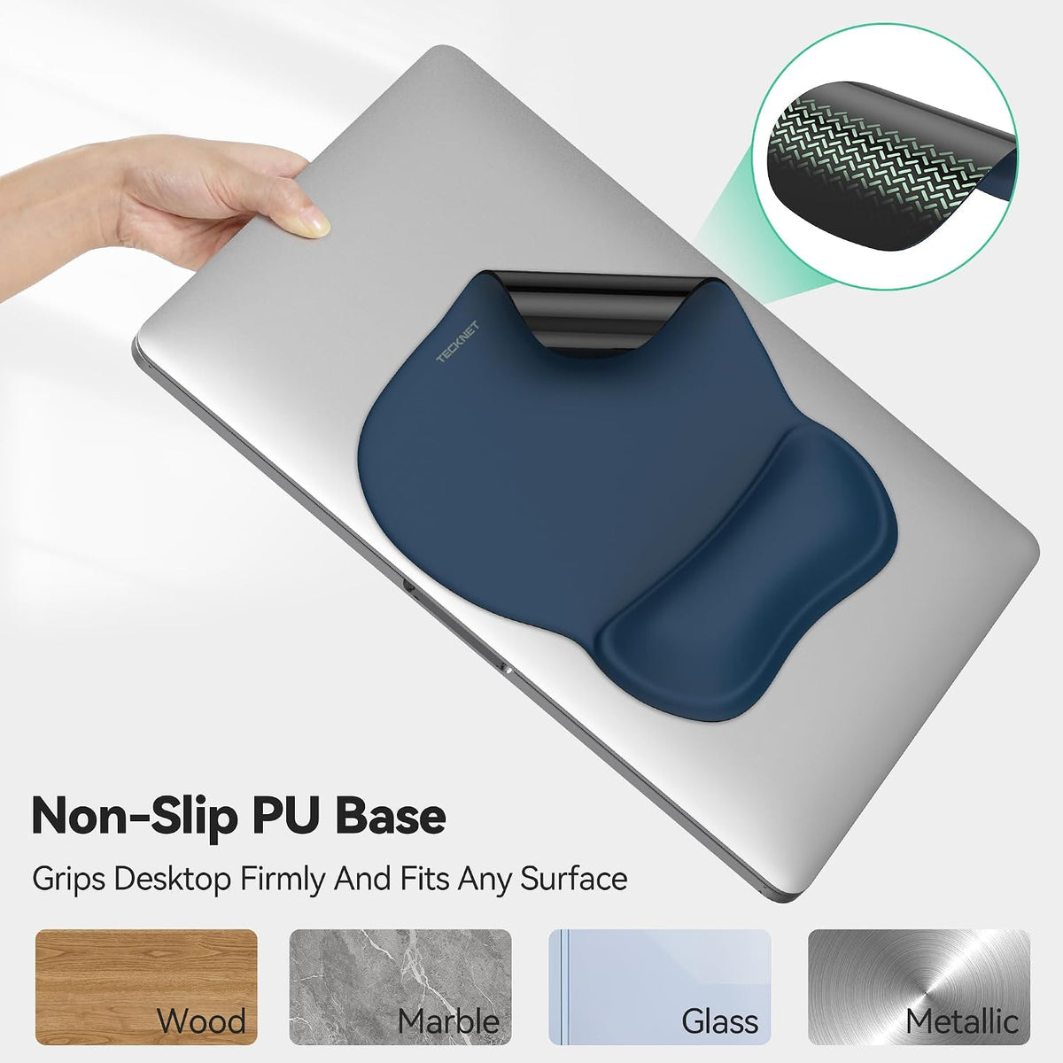 TECKNET Gel Ergonomic Mouse Pad with Wrist Rest, Non-Slip PU Base, Navy