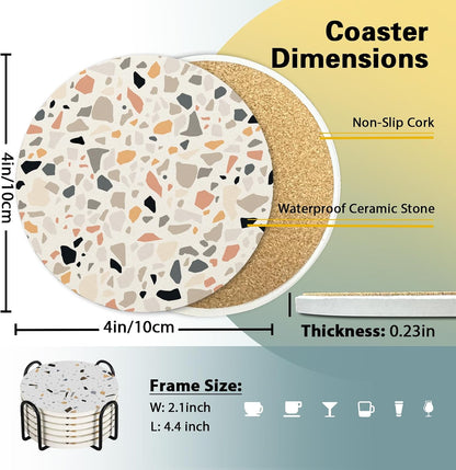Terrazzo Ceramic Coasters with Holder Set of 6