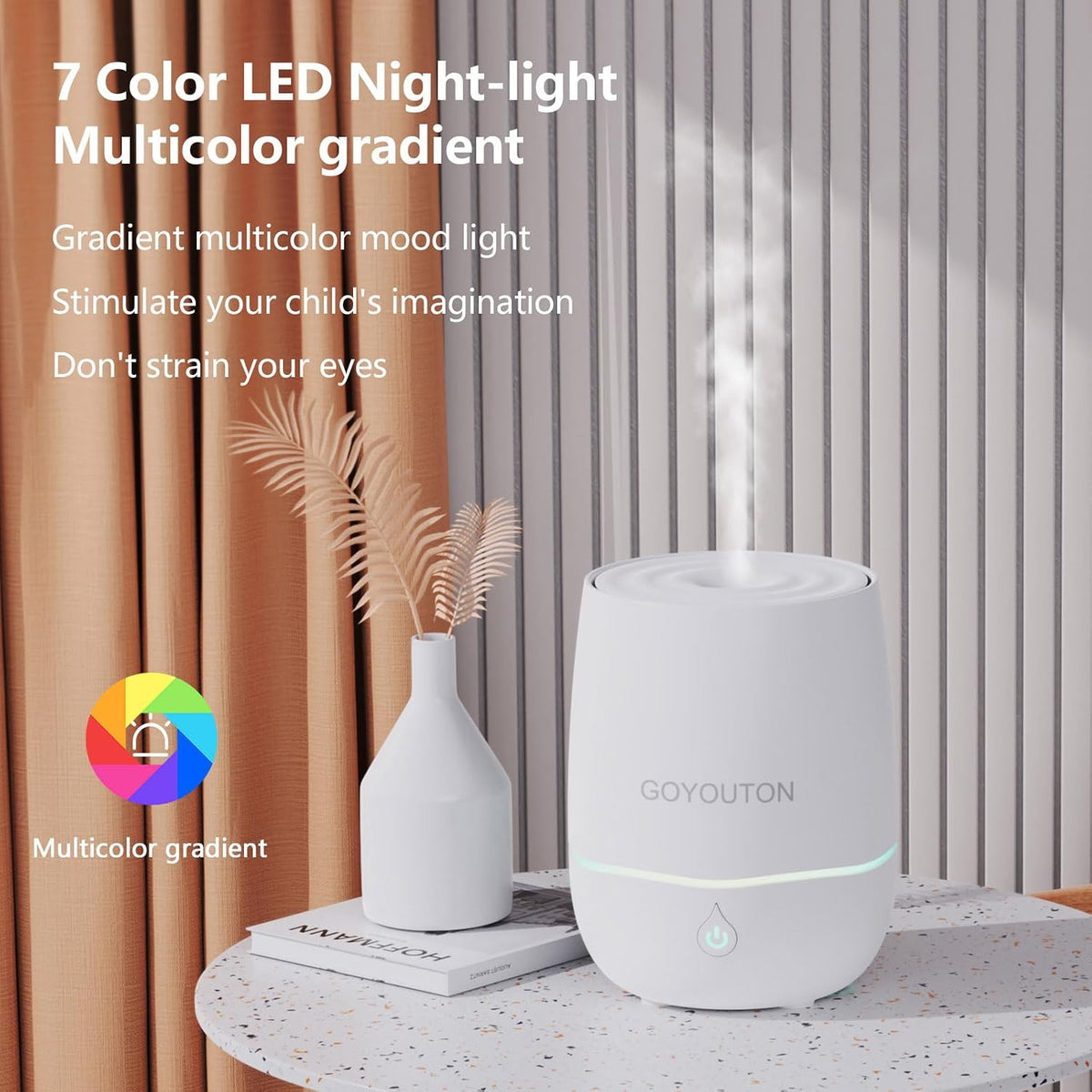Essential Oil Diffuser, 200ML Diffusers for Home Scent Aromatherapy Diffuser Air Desk Humidifier Oil Diffuser romfor Bedroom Room Office with 7 Color LED Lights Quiet Waterless Auto Shuts-off (White)