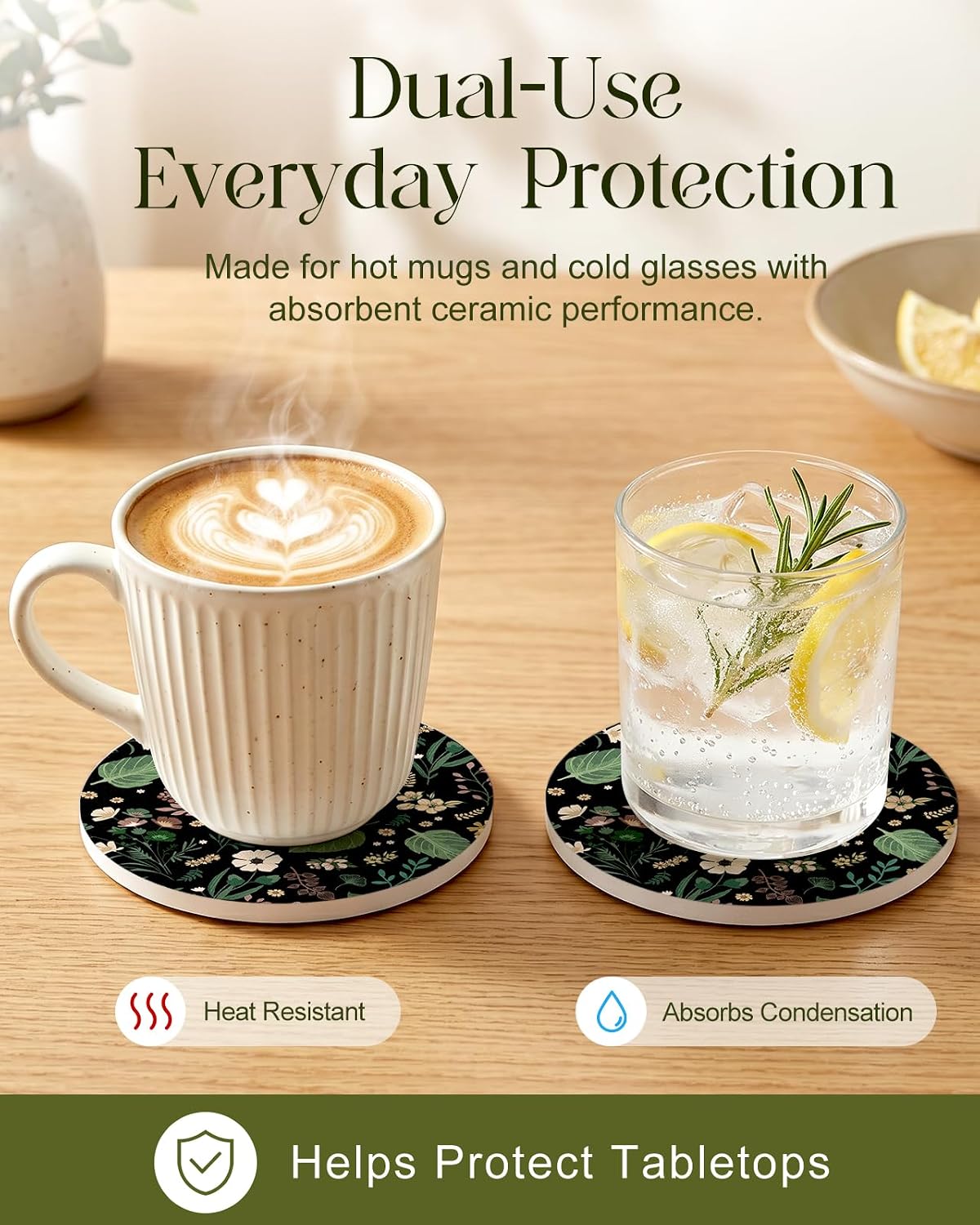Oqplog 2 Pack Ceramic Absorbent Drink Coasters for Women