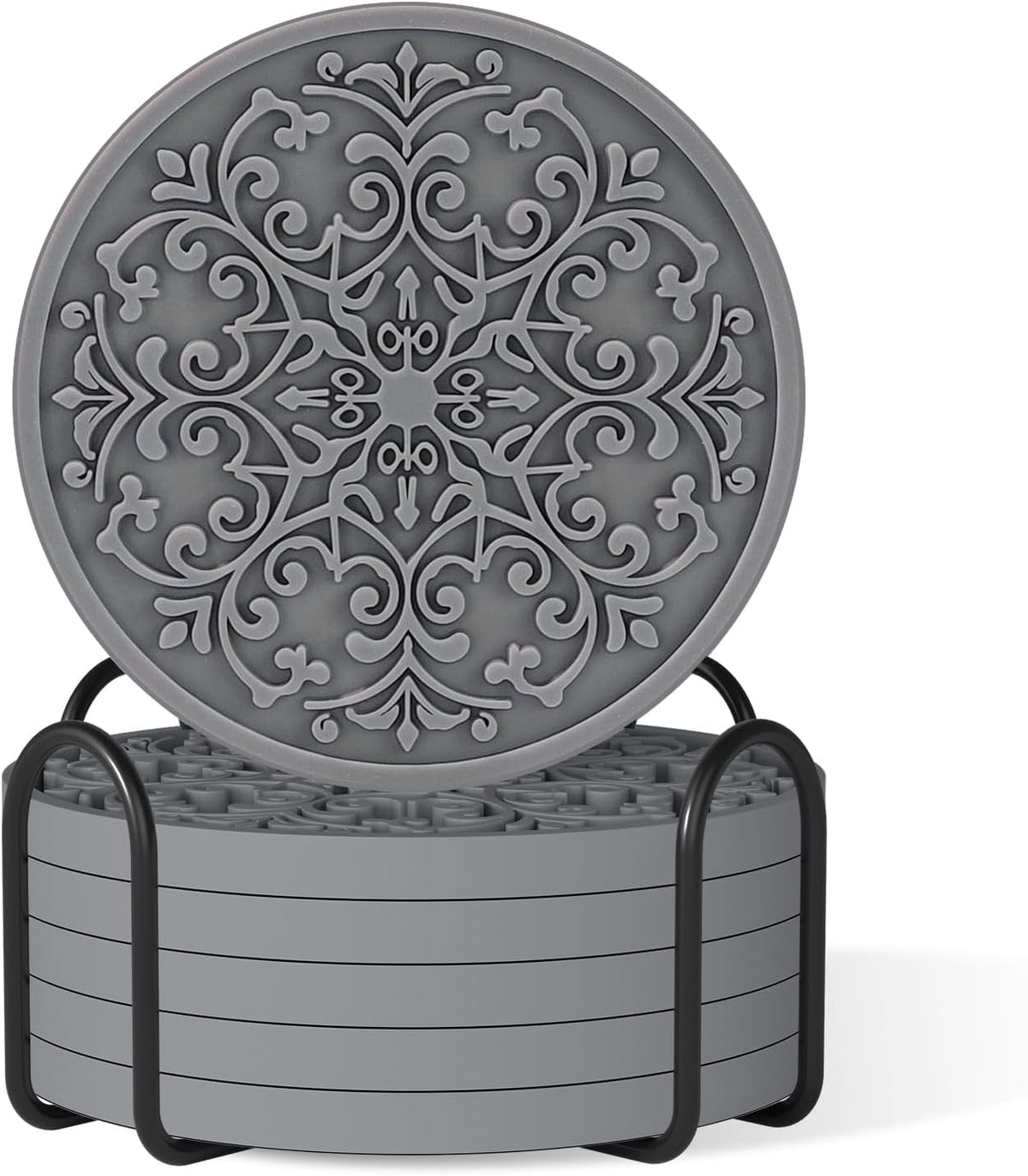 Drink Coasters, Coasters Set of 6 with Holder, Non-Slip Silicone Cup Mat