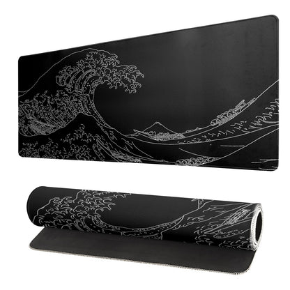 Black and White Japanese Cherry Blossom Gaming Mouse Pad Sakura Death Life Flower Mat 31.5x11.8 Inch Texture Non-Slip Rubber Base Mousepad Stitched Edges Keyboard Desk Pad for Office Home Game
