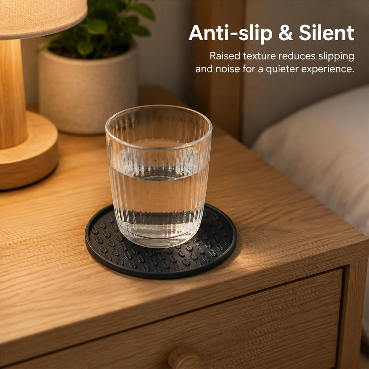 Nightstand Coaster, 6 Pack 3.94 Inch Drink Coasters with Storage Holder