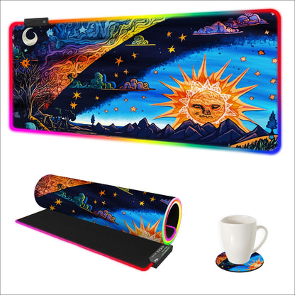 AIMSA RGB Gaming Mouse Pad Extended, Large Led Mousepads Non-Slip Rubber Base with 14 Lighting Modes, Computer Keyboard Mat Soft Desk pad Waterproof 35.4 x 15.8 inches, Galaxy Nebula Universe
