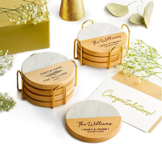 Personalized Coasters, Wedding Gift for Couple, Custom, Premium Craftsmanship Durability Tested, Custom Bar Coasters for Drinks with Monogram Engraved, Great Newlywed