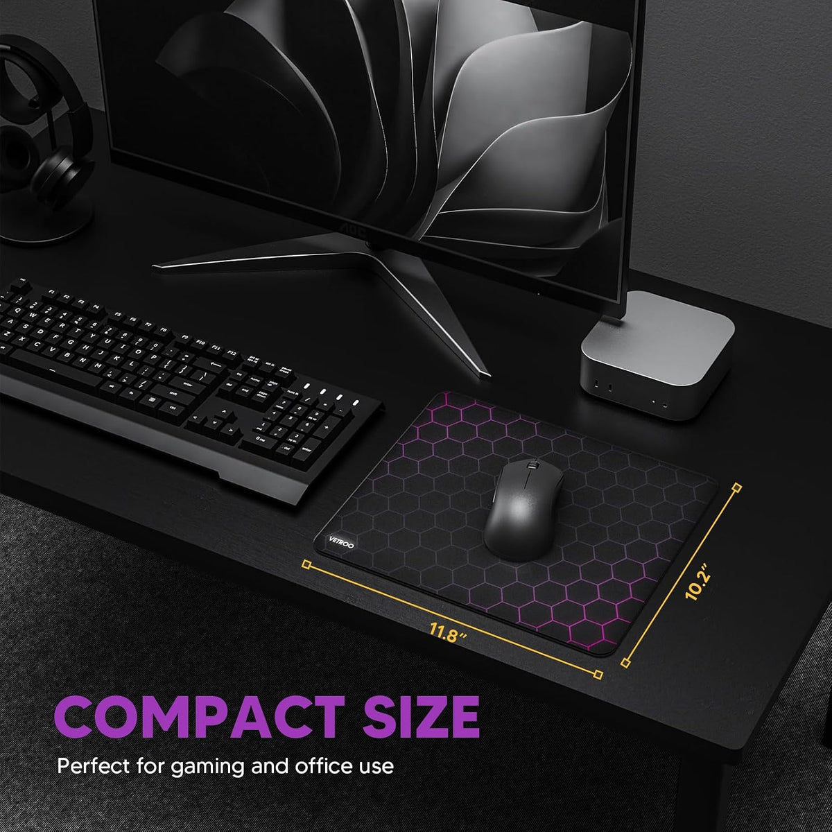 Vetroo Black GMP300 Tempered Glass Gaming Mouse Pad