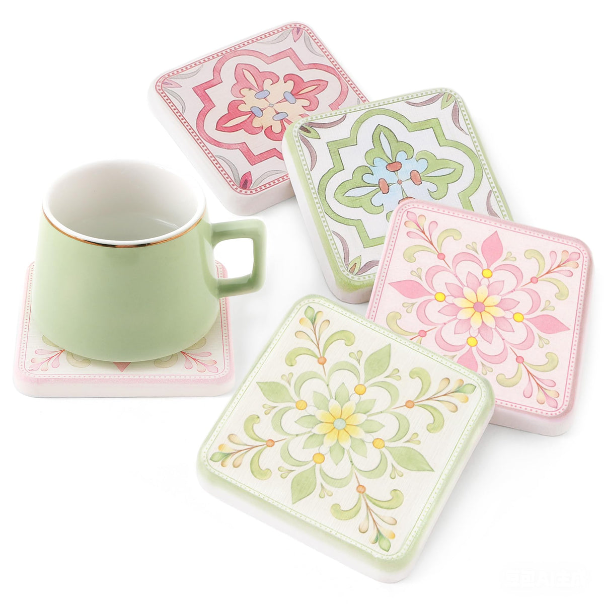 Coasters Set of 4, Square Drink Coasters Vintage Diatomite Coaster Cup Mats