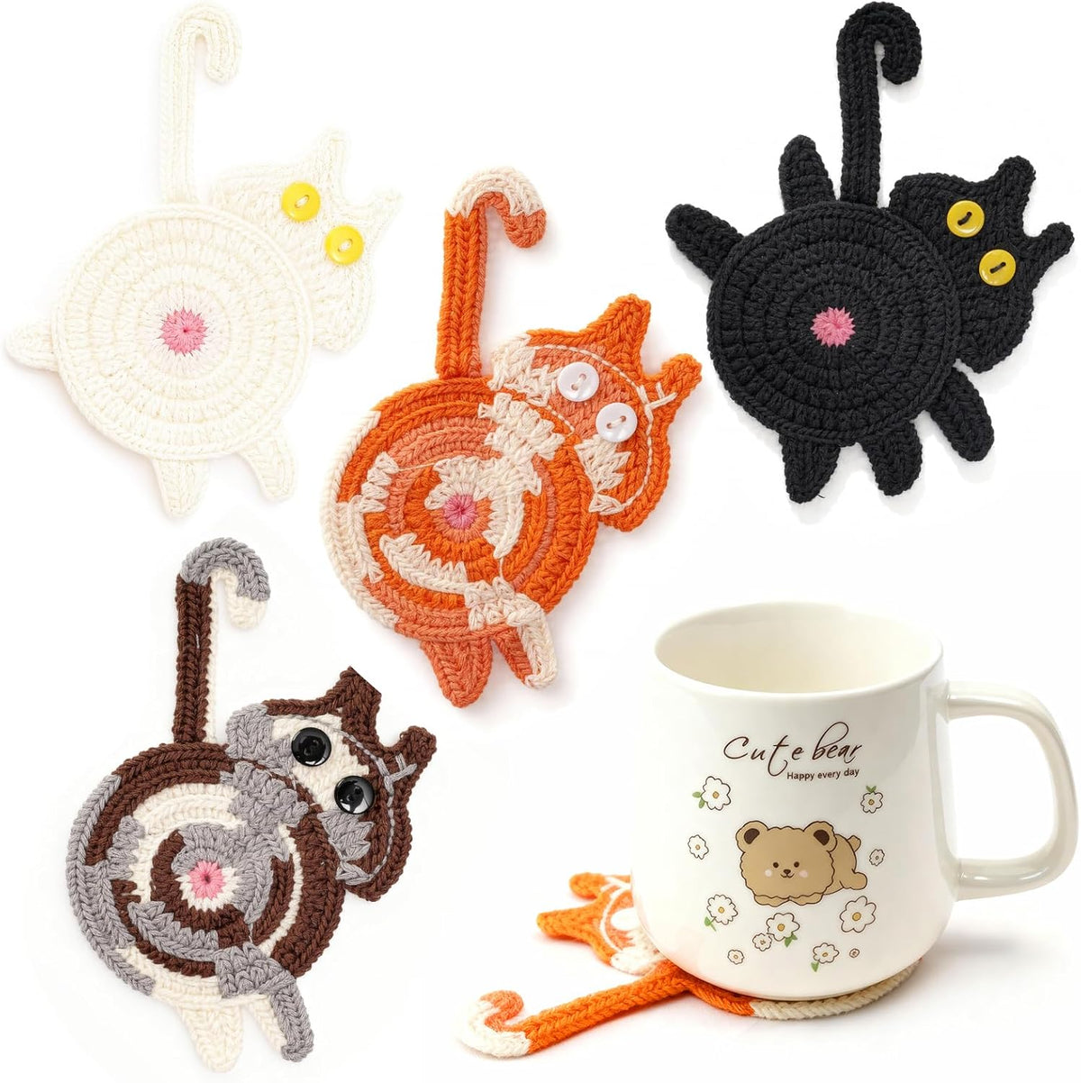 Coasters Set of 4 - Stocking Stuffers for Women, Cute Coffee Coaster Gifts