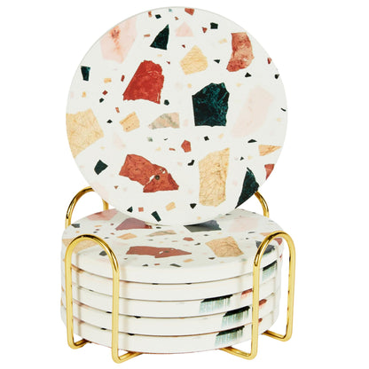Terrazzo Coasters Set of 6, Colorful Boho Absorbent Ceramic Coasters