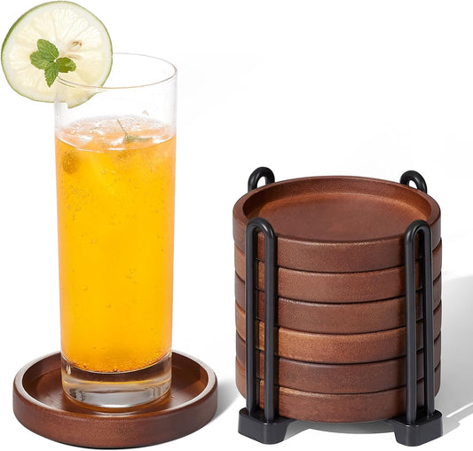 Set of 6 Wooden Coasters with Holder-Coffee Table Coasters for Drink