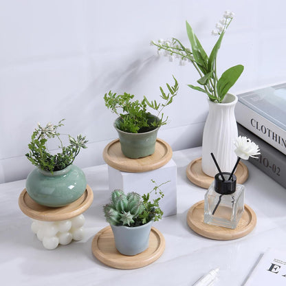 4 Inch Bamboo Drink Coasters Set with Holder, Non-Slip and Non-Stick,Protect Furniture from Water Stains and Heat Damage，Suitable for Dining Tables, Kitchens, Offices, Bars,Terrace. 【8 Pack】