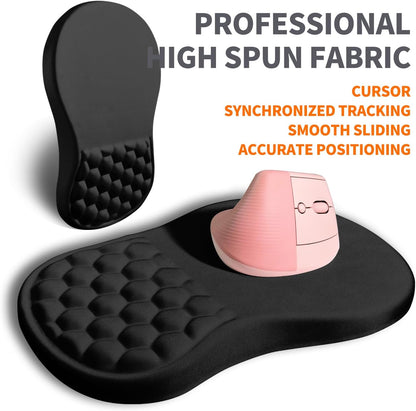 Ergonomic Joint Wrist Support Mouse Pad with Memory Foam Cushion Massage Bump, Carpal Tunnel Pain Relief Mousepad Slope Design for Wrist Rest, 11.8x7.9 in, Black