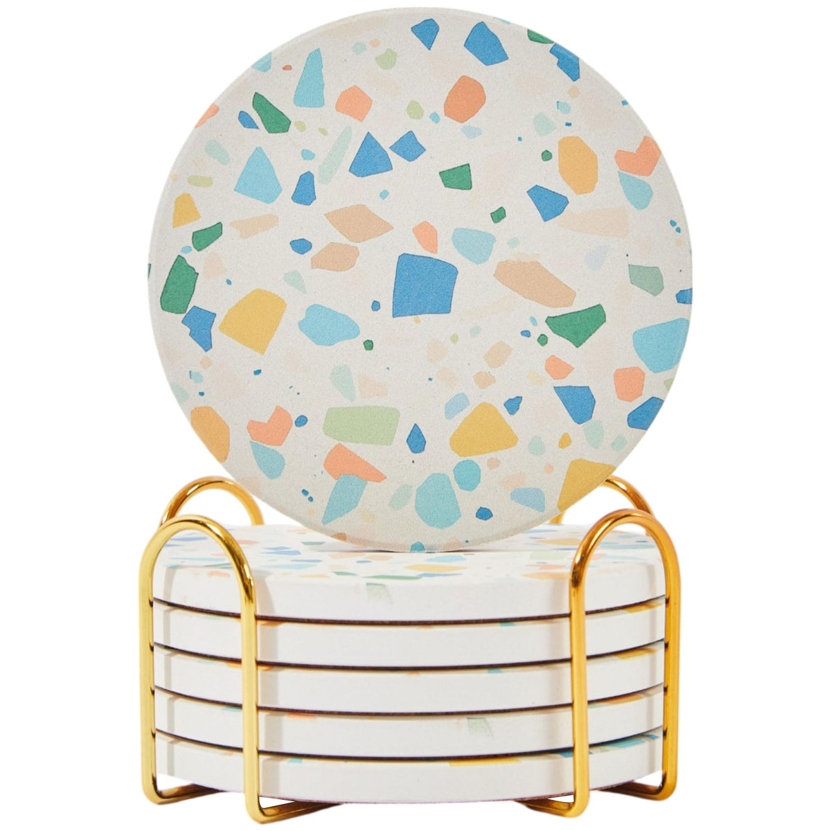 Terrazzo Coasters Set of 6, Colorful Boho Absorbent Ceramic Coasters