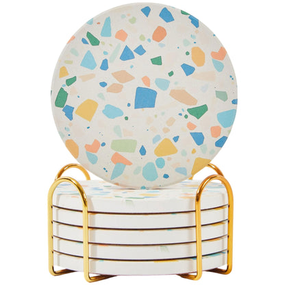Terrazzo Coasters Set of 6, Colorful Boho Absorbent Ceramic Coasters