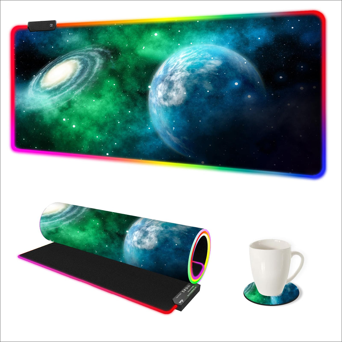 ARTSO RGB Gaming Mouse Pad Large, Extended LED Mouse Mat XXL 35.4x15.7 inch, 14 Lighting Modes, 2 Brightness, Non-Slip Rubber Base Mousepad Waterproof Keyboard Mat,Fantasy Nebula Sky
