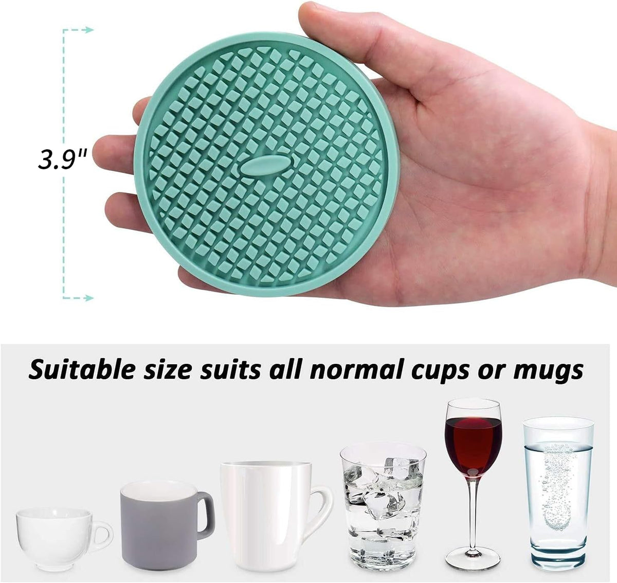 ME.FAN Silicone Coasters [6 Pack] Thickened Drink Coasters with Holder - Cup Mat - Non-Slip, Non-stick, Stay Put, Deep Tray - Prevents Furniture and Tabletop Damages(Gray)