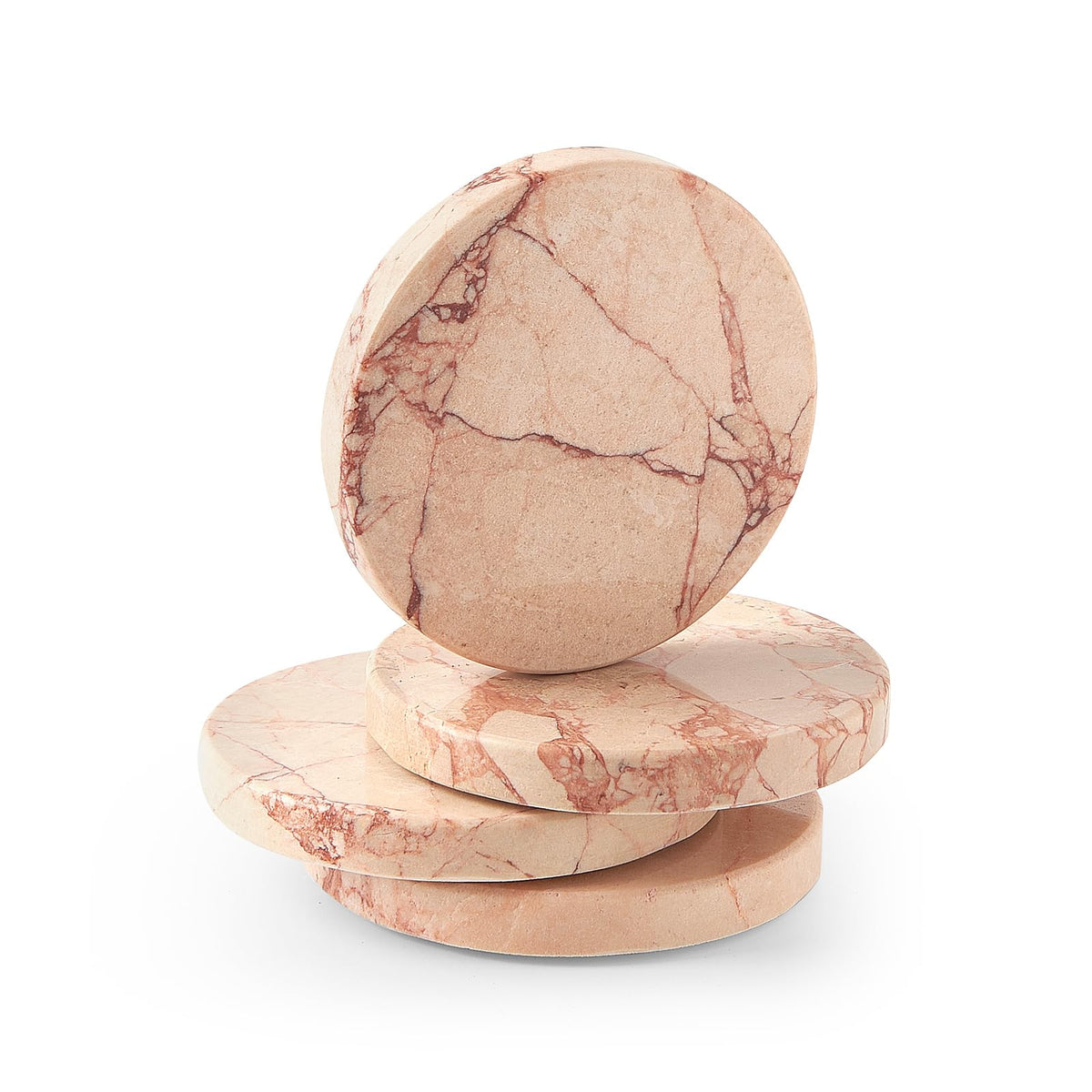Natural Marble Coaster Set of 4.Round Drinks Coasters,Non-Ceramic/Non-Resin