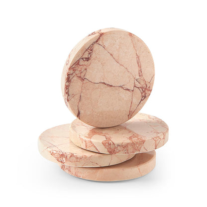 Natural Marble Coaster Set of 4.Round Drinks Coasters,Non-Ceramic/Non-Resin