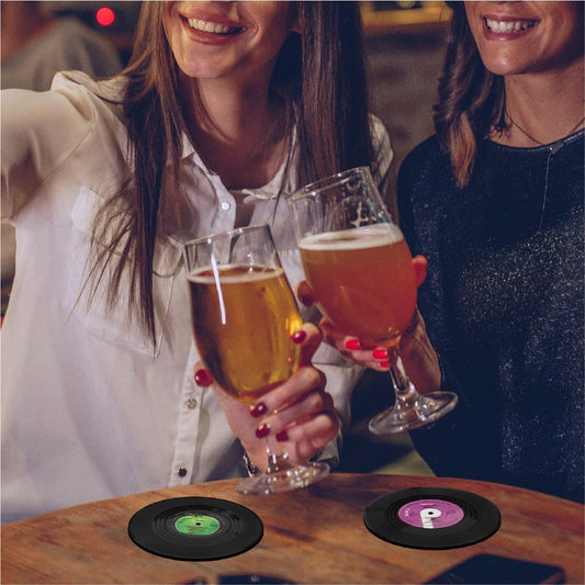Vintage Vinyl Record Coasters 12-Piece Set - Non-Slip Absorbent Drink Coasters, Ideal Gift for Music Enthusiasts & Retro Decor(M3)
