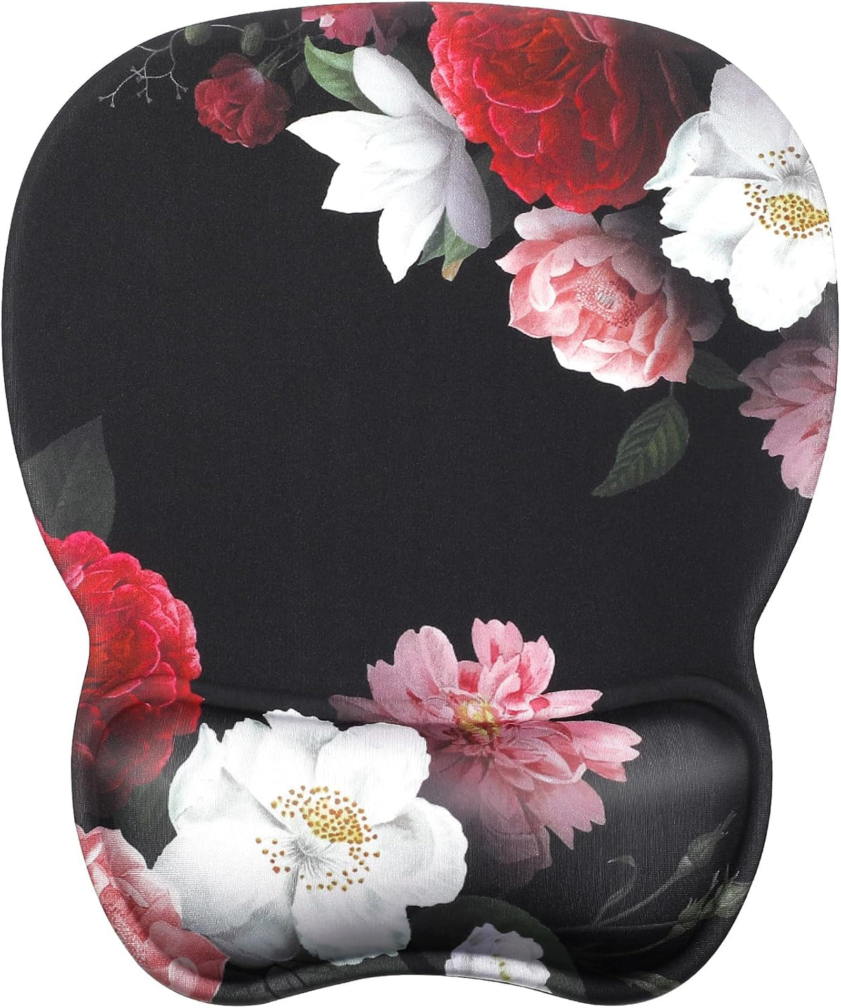 MROCO Ergonomic Mouse Pad with Gel Wrist Rest, 9.4 x 8.1 in, Black Flower