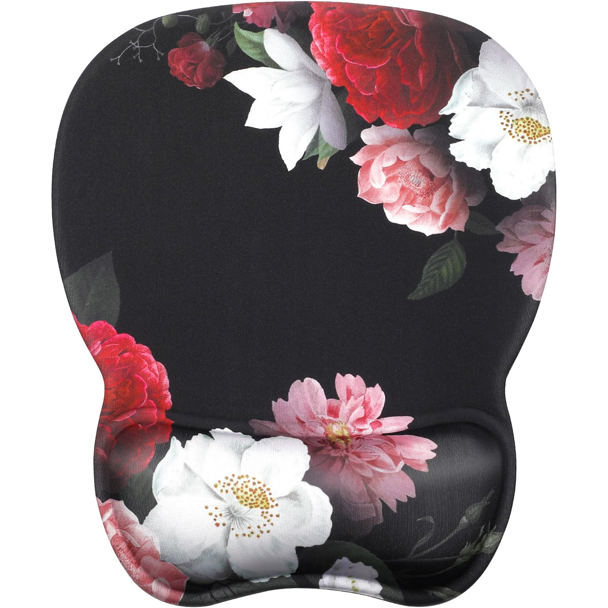 MROCO Ergonomic Mouse Pad with Gel Wrist Rest, 9.4 x 8.1 in, Black Flower