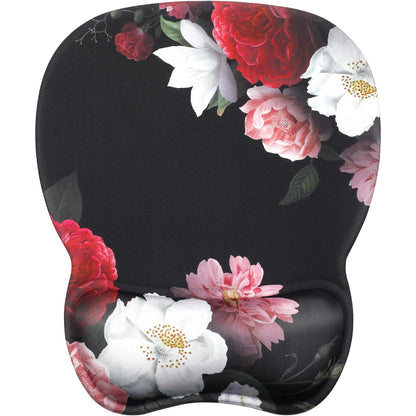 MROCO Ergonomic Mouse Pad with Gel Wrist Rest, 9.4 x 8.1 in, Black Flower