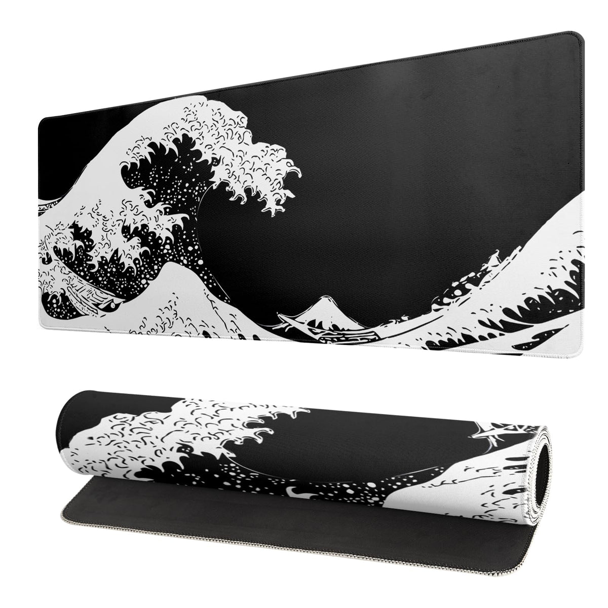 Black and White Japanese Cherry Blossom Gaming Mouse Pad Sakura Death Life Flower Mat 31.5x11.8 Inch Texture Non-Slip Rubber Base Mousepad Stitched Edges Keyboard Desk Pad for Office Home Game
