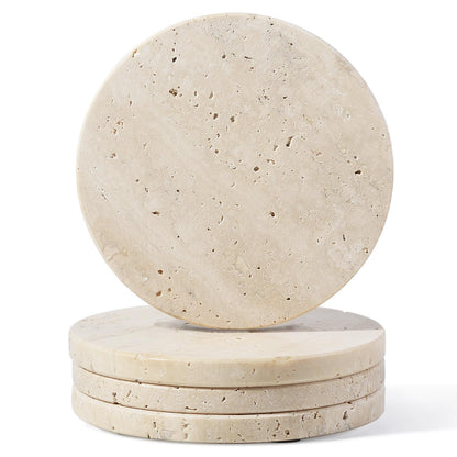 Koville Marble Coaster Set of 4, Round White Coasters, 4" Cup Coasters for Drinks, Heat Resistant Coaster for Coffee Table Home Office Bar Decor(Namib Fantasy)
