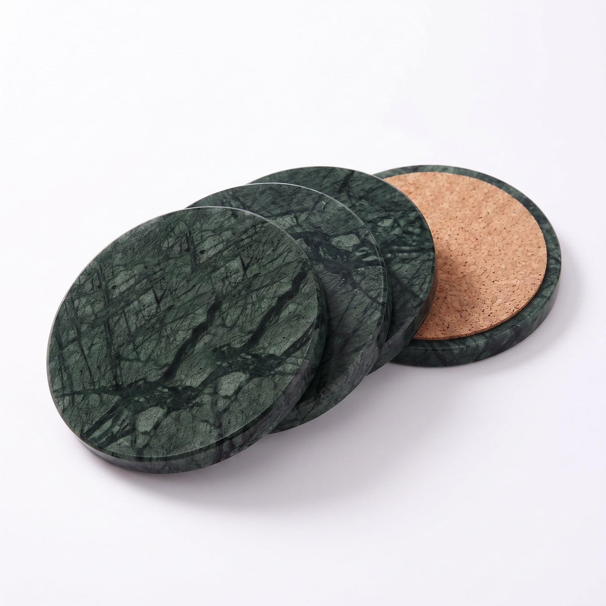 Midnight Black Marble Coasters Set of 4 with Cork Backing
