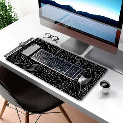 HGWALP Black Topographic Large Gaming Mouse Pad Extended XXL(900 * 400 * 3MM) Mouse Mat Long Desk Pad with Stitched Edges for Keyboard Home Office Gaming Work Big Desk Mat
