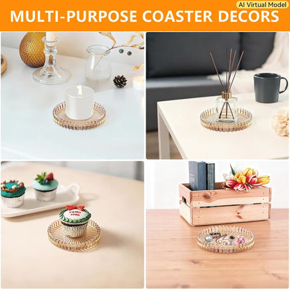 VIBRATITE 4 Inch Glass Coasters Set of 4, Amber Round Drink Coasters