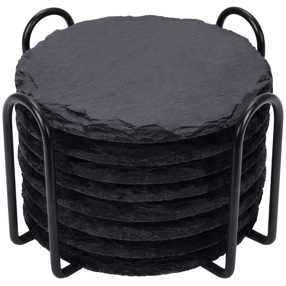 Slate Coasters Set of 8 with Metal Holder, Modern Stone Coasters for Drinks