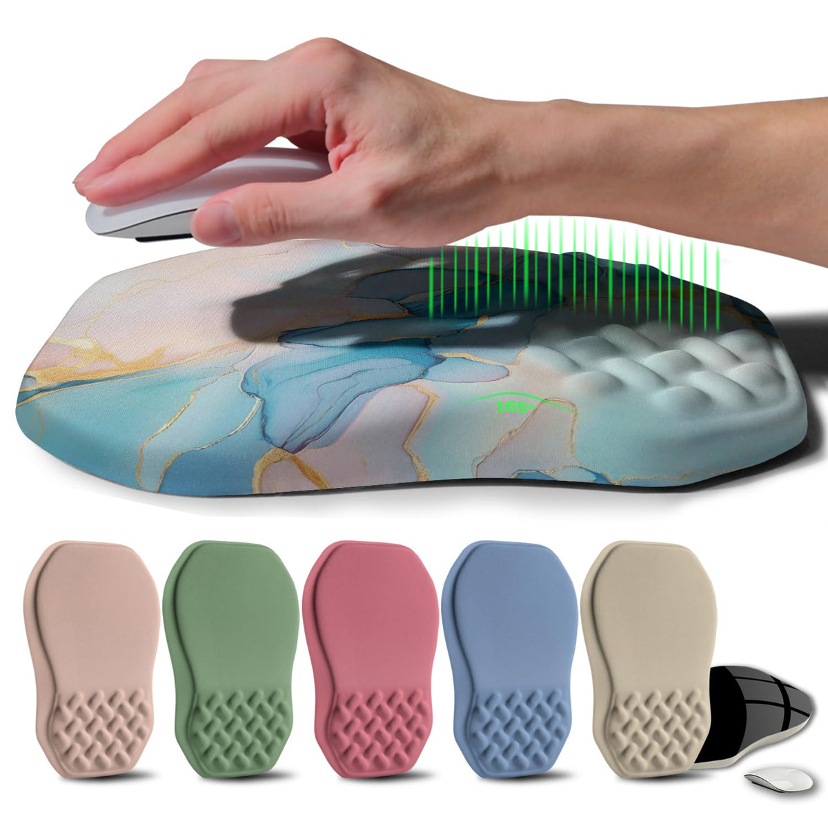 Ergonomic Raised Mouse Pad Wrist Support with Bilateral Slope Memory Foam Mousepad for Wrist Rest and Carpal Tunnel Pain Relief 11.8x7.9〃 Black