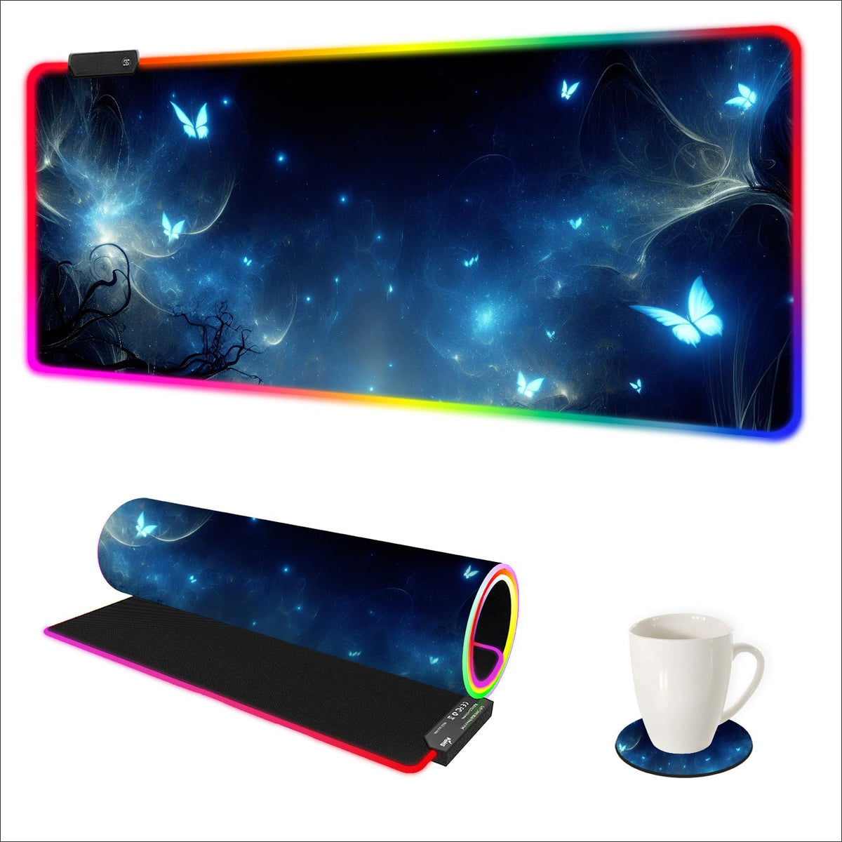 AIMSA RGB Gaming Mouse Pad Extended, Large Led Mousepads Non-Slip Rubber Base with 14 Lighting Modes, Computer Keyboard Mat Soft Desk pad Waterproof 35.4 x 15.8 inches, Galaxy Nebula Universe