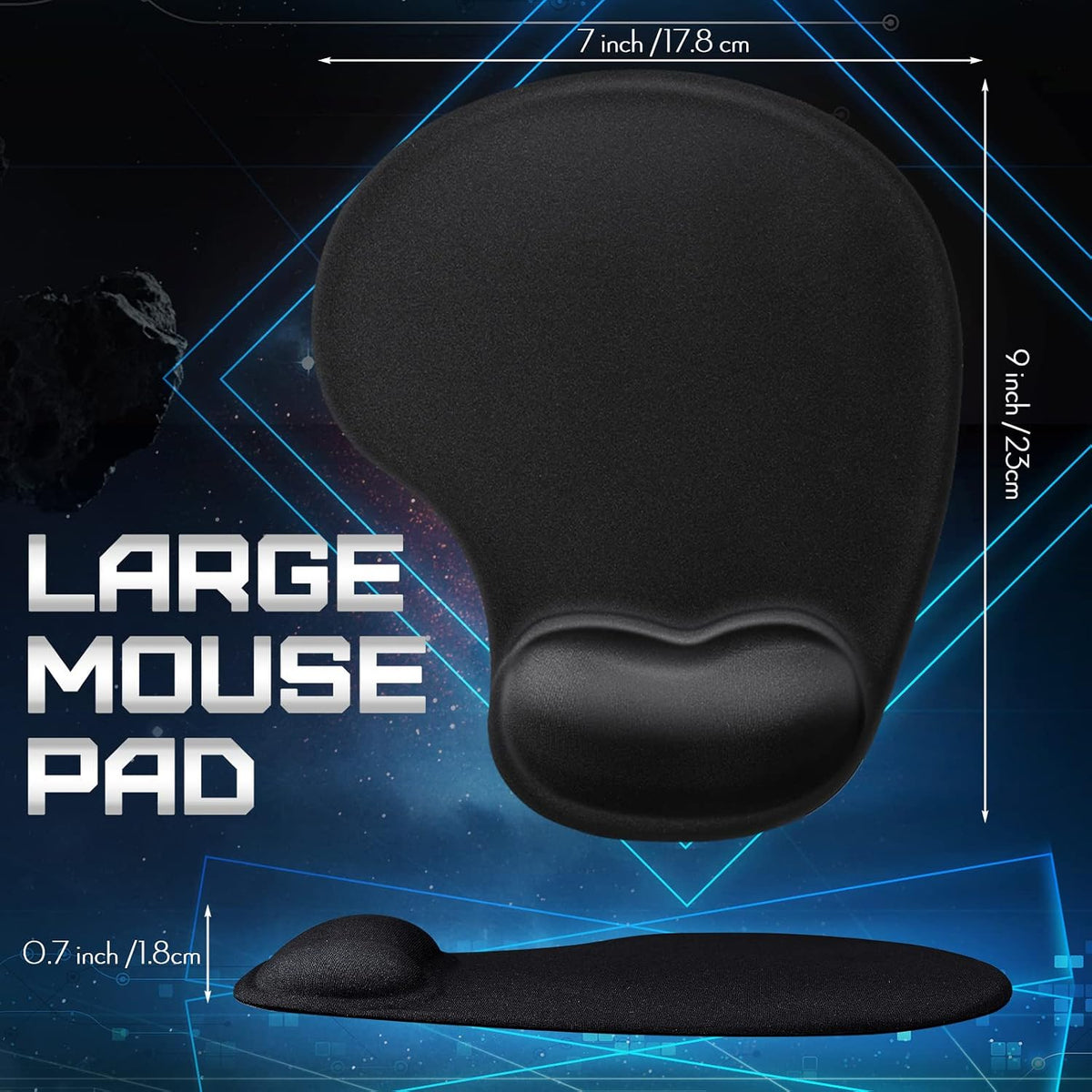Flutesan 9 Pcs Ergonomic Mouse Pad with Wrist Rest Black Mouse Pads Memory Foam Non-Slip Mousepad Comfortable Computer Mousepad with PU Base for Pain Relief Computer Cafe Home Office Desk Accessories