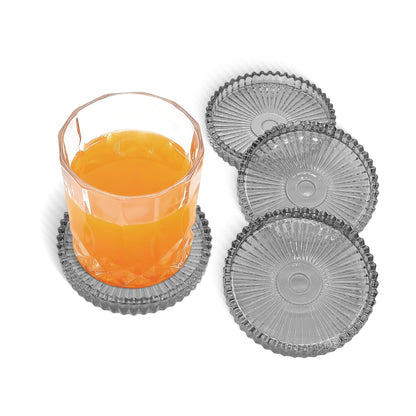 VIBRATITE 4 Inch Glass Coasters Set of 4, Amber Round Drink Coasters