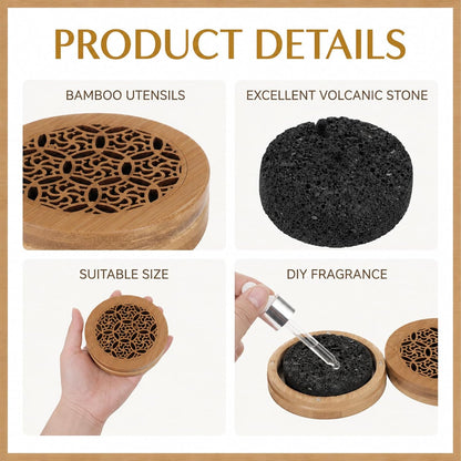 Passive Essential Oil Diffuser Stone, Small Lava Rock Diffuser Set Aromatherapy Stone for Desk Home Office Car Gift-Giving, Compact Wood Bas