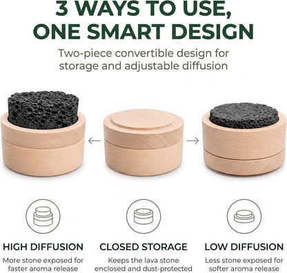 Lava Rock Passive Essential Oil Diffuser with Lid, Waterless