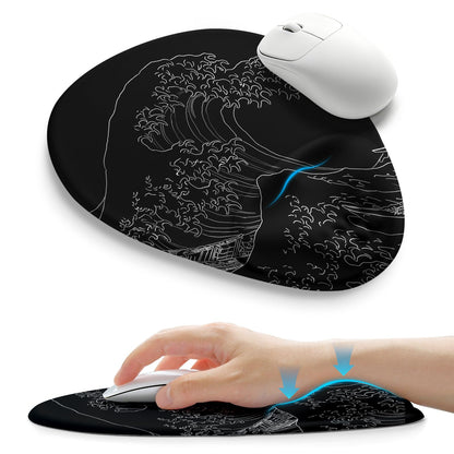 Palm-Rest and Wrist-Hugging Mouse Pad Wrist Rest, Ergonomic Wrist Support with Curve Fitting Cushioned Memory Foam for Carpal Tunnel Pain Relief, 9.9 x 8.3 Inch, Dark Night Black