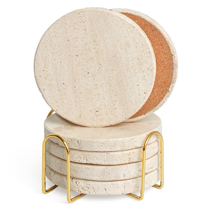 Natural Travertine Marble Coasters Set of 6-4" Round