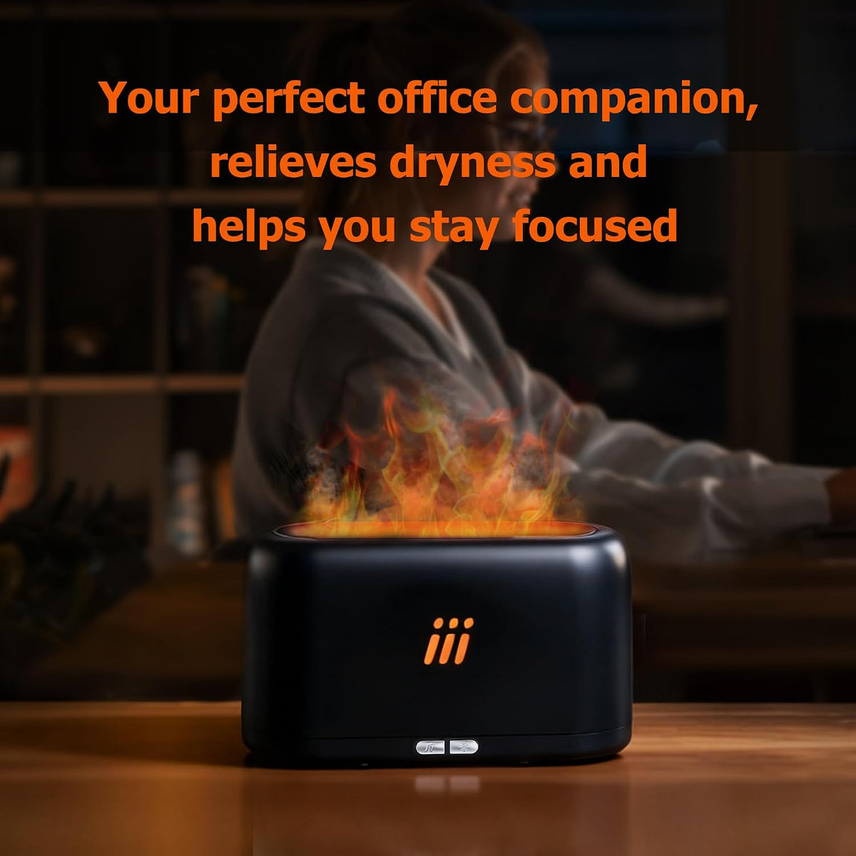 Flame Diffuser for Essential Oils, 180ml Aromatherapy Diffuser with Flame Effect, Quiet Cool Mist Humidifier, Auto-Off, Small Oil Diffuser for Home, Office,Bedroom, Gifts (Black)