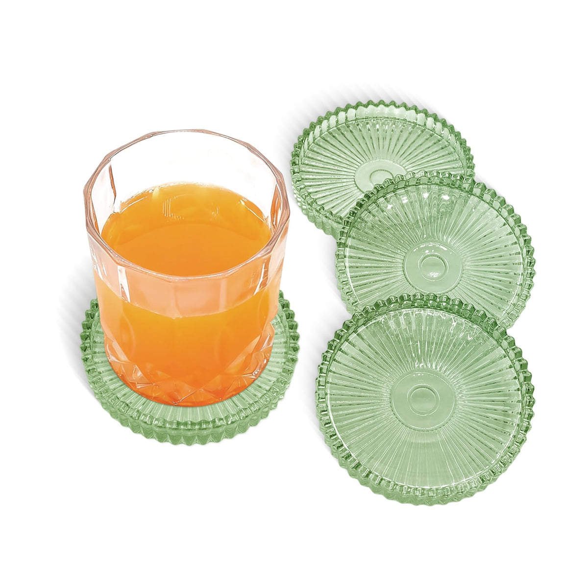 VIBRATITE 4 Inch Glass Coasters Set of 4, Amber Round Drink Coasters