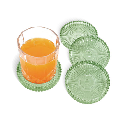 VIBRATITE 4 Inch Glass Coasters Set of 4, Amber Round Drink Coasters