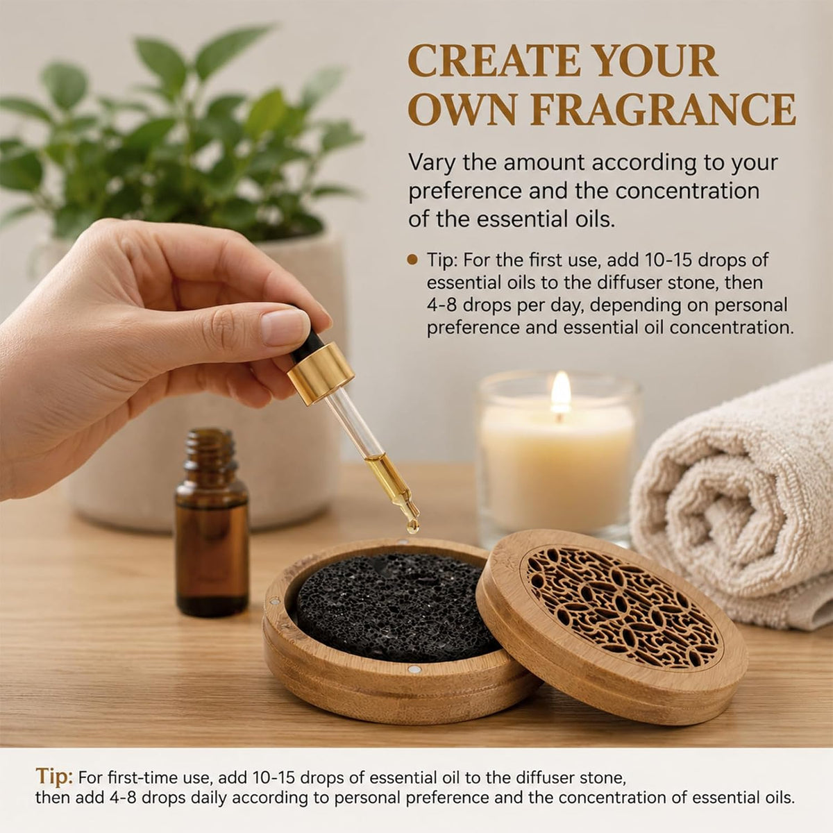 Passive Essential Oil Diffuser Stone, Small Lava Rock Diffuser Set Aromatherapy Stone for Desk Home Office Car Gift-Giving, Compact Wood Bas